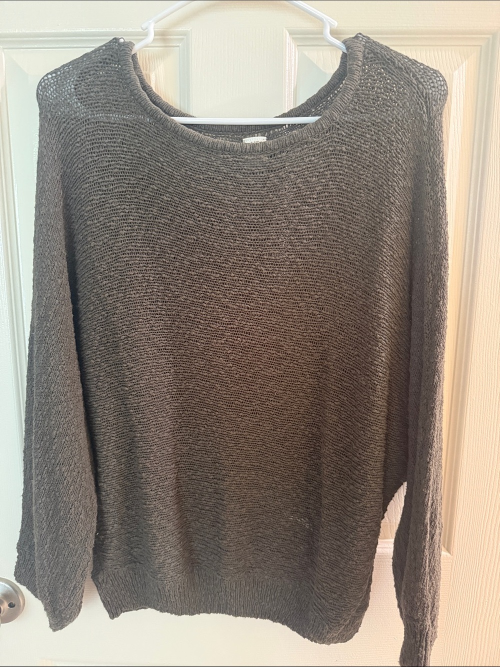 Me to We Olive Open-Knit Crewneck Sweater